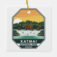 Katmai nationalpark Grizzly Bears Retro Emblem