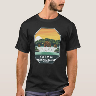 Katmai nationalpark Grizzly Bears Retro Emblem T Shirt