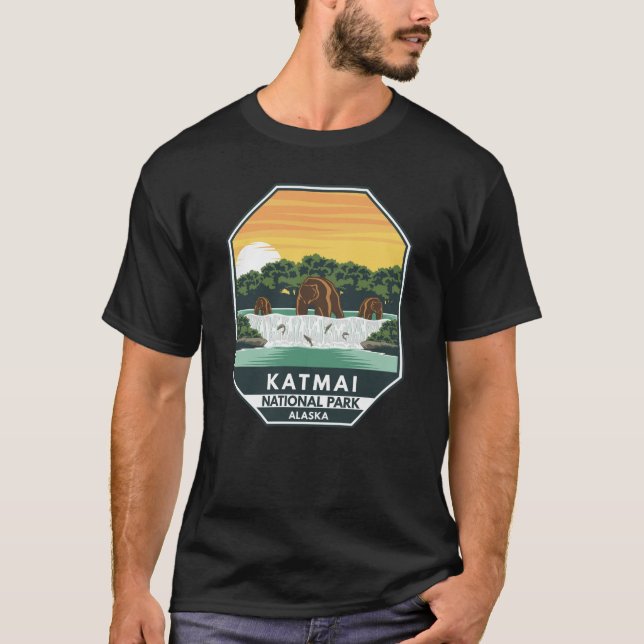 Katmai nationalpark Grizzly Bears Retro Emblem T Shirt (Framsida)