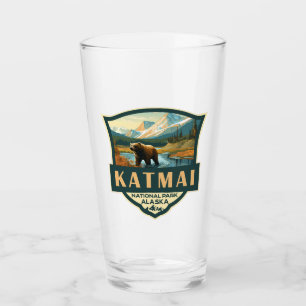 Katmai nationalpark Illustration Retro Badge Glaskopp