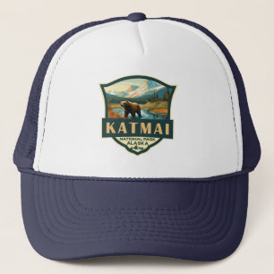 Katmai nationalpark Illustration Retro Badge Keps