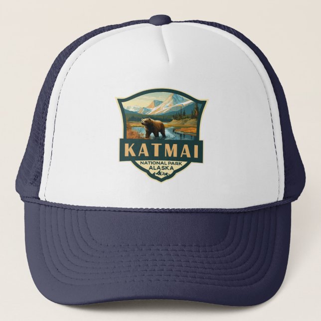 Katmai nationalpark Illustration Retro Badge Keps (Framsida)