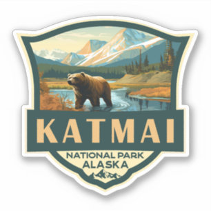 Katmai nationalpark Illustration Retro Badge Klistermärken