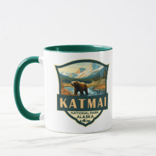 Katmai nationalpark Illustration Retro Badge Mugg