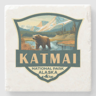 Katmai nationalpark Illustration Retro Badge Stenunderlägg