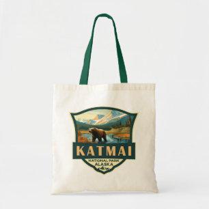 Katmai nationalpark Illustration Retro Badge Tygkasse