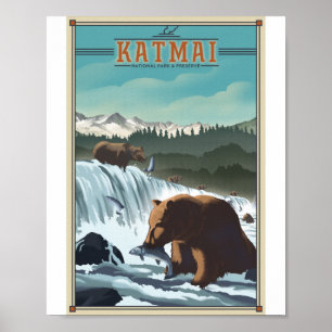 Katmai nationalpark Litho Artwork Poster