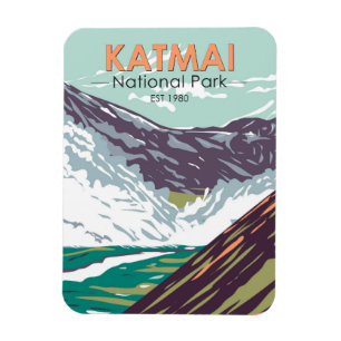 Katmai nationalpark tio tusen rökare Vintage Magnet