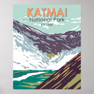 Katmai nationalpark tio tusen rökare Vintage Poster