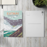 Katmai nationalpark tio tusen rökare Vintage Vykort<br><div class="desc">Katmai-vektorteckningsdesign. Dalen med 10 000 rökare är ett område med lavaflöden och aska som bildas av ett massivt vulkanutbrott</div>