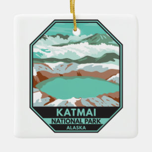 Katmai nationalparkens toppmöte Crater Sjö Alaska Julgransprydnad Keramik