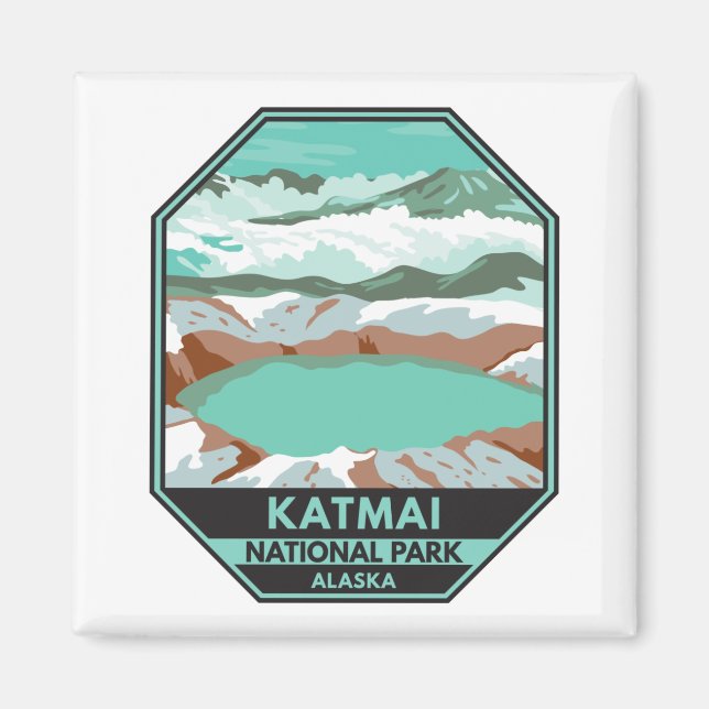 Katmai nationalparkens toppmöte Crater Sjö Alaska Magnet (Framsidan)