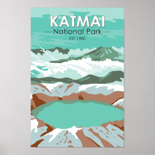 Katmai nationalparkens toppmöte Crater Sjö Alaska Poster