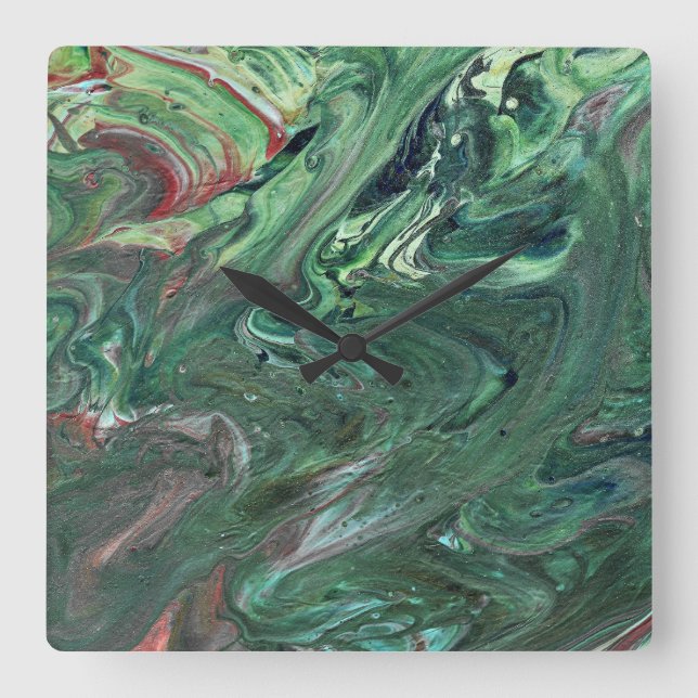 Katmandu 3 Mesmerizing Grönt Abstrakt Wall Clock Fyrkantig Klocka (Framsida)