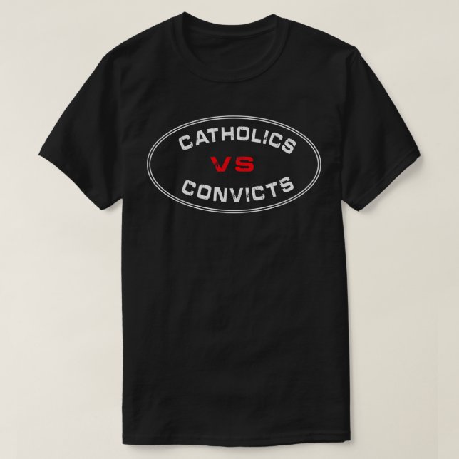 Katolics Vs Convicts Retro 1988-spel T Shirt (Design framsida)