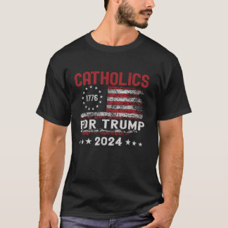 Katoliker for Trump 2024 American Flagga 4:e juli T Shirt