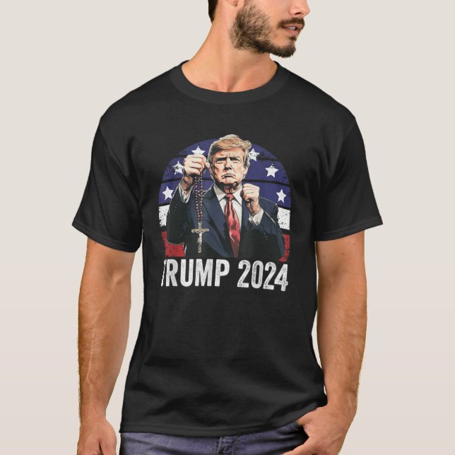 Katoliker i Trump 2024 Rosary Val T Shirt (Framsida)