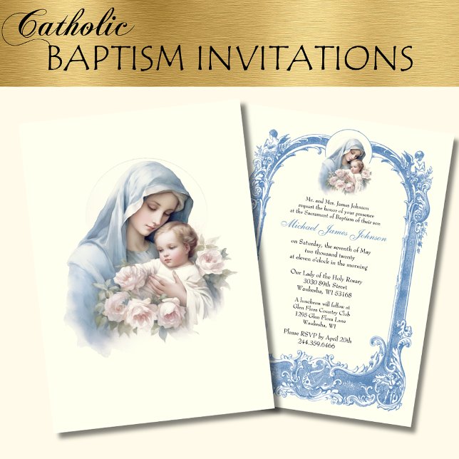 Katolisk baptism - Christening Mary Jesus Inbjudningar (Skapare uppladdad)