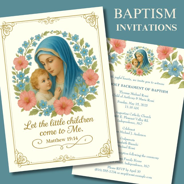 Katolisk baptism - Christening Mary Jesus Inbjudningar (Skapare uppladdad)