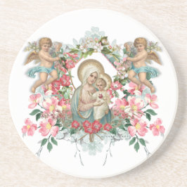 Katolisk Blsed Virgin Mary Baby Jesus Blommigt Underlägg