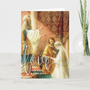 Katolisk Bröllop Prayer White Kärlek Skriptöverläg Kort