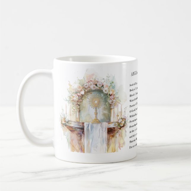 Katolisk Eucharist Adoration Anima Christi Prayer Kaffemugg (Vänster)