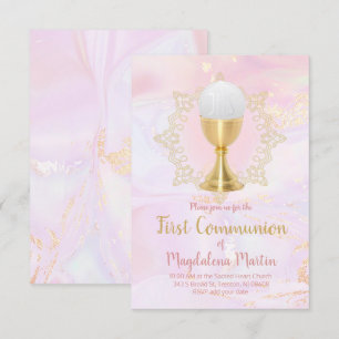 katolisk flicka första kommunala rosa marmor inbjudningar