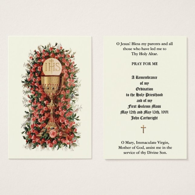 KATOLISK PRIESTERING - ÅRSDRIFTSKORT FÖR HELIGA VISITKORT (Framsida & baksida)