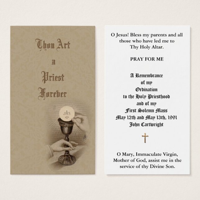 KATOLISK PRIESTERING - ÅRSDRIFTSKORT FÖR HELIGA VISITKORT (Framsida & baksida)