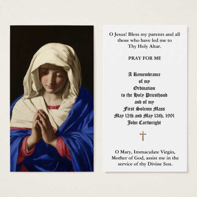 KATOLISK PRIESTERING - ÅRSDRIFTSKORT FÖR HELIGA VISITKORT (Framsida & baksida)