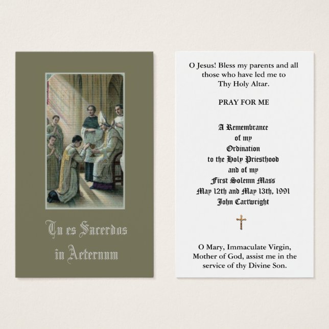 KATOLISK PRIESTERING - ÅRSDRIFTSKORT FÖR HELIGA VISITKORT (Framsida & baksida)