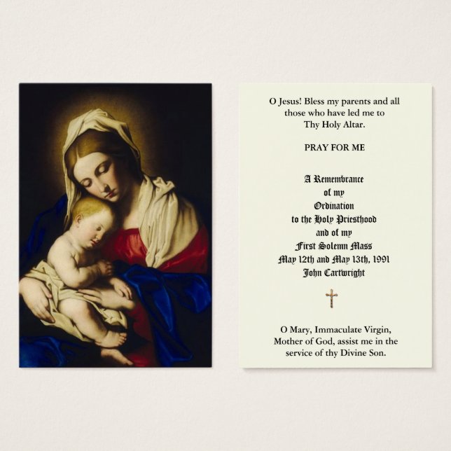 KATOLISK PRIESTERING - ÅRSDRIFTSKORT FÖR HELIGA VISITKORT (Framsida & baksida)