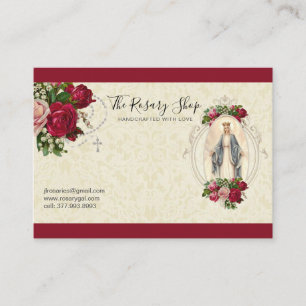 Katolisk Rosary Rosa Röd ros Virgin Mary Busine Visitkort