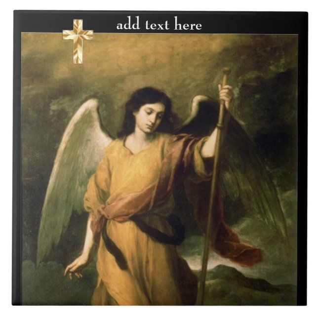Katolisk Saint Archangel Raphael Add Verse Kakelplatta (Framsidan)