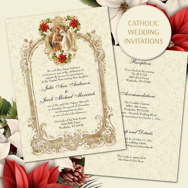 KATOLISKA KRISTMAS POINSETTIA WEDDING INVITATIONS INBJUDNINGAR (Skapare uppladdad)