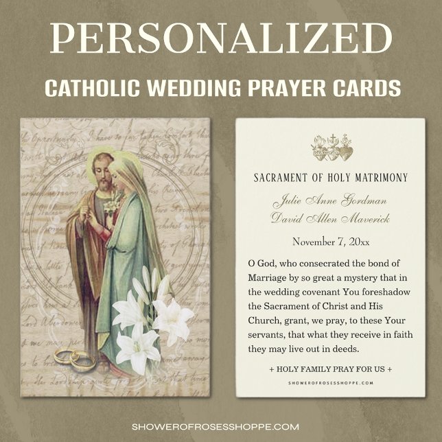 Katoliskt Bröllop Prayer Card Betrothal Mary Josep Visitkort (Traditional Catholic Wedding Prayer Cards - Easy to personalize )