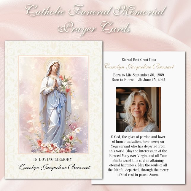 Katoliskt Mary Funeral Memorial Prayer-kort OSA Kort (Easy to personalize. FREE SHIPPING available at checkout. )