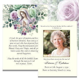 Katoliskt Mor Mary Funeral Memorial Prayer Card Visitkort