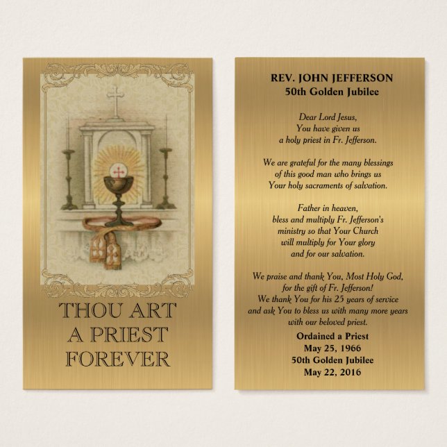 KATOLISKT PRIEST-KORT GOLDEN PRAYER-KORT VISITKORT (Framsida & baksida)
