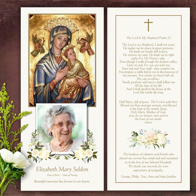 Katoliskt vårt Dam-kort - tack (Catholic, Religious, Celebration of Life, In Loving Memory of, Forever in our hearts, funeral cards)