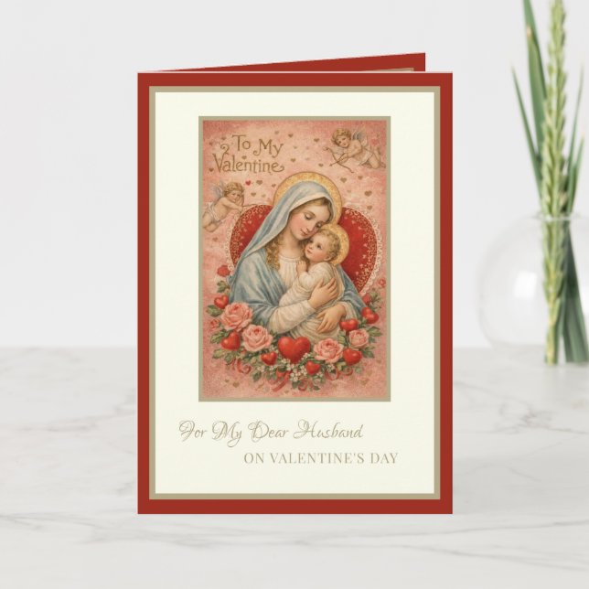 Katolsk Alla hjärtans dag Make Maria Jesus Helgkort (Framsida)