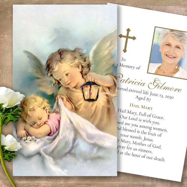 Katolsk Änglar: Funeral Prayer Sympathy Cards Visitkort (catholic, religious, celebration of life, in loving memory of, prayer cards for bereavement)