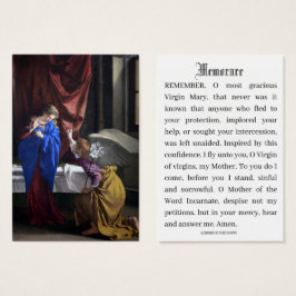 Katolsk Annunciation av Mary Memorare Prayer Visitkort