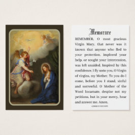 Katolsk Annunciation av Mary Memorare Prayer Visitkort