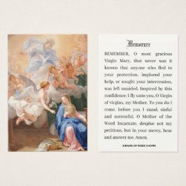 Katolsk Annunciation av Mary Memorare Prayer Visitkort
