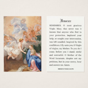 Katolsk Annunciation av Mary Memorare Prayer Visitkort
