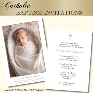 Katolsk baptism Baby Photo Scripture Kor Inbjudningar