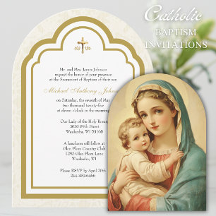 Katolsk baptism Blommigt Mary och Jesus inbjudan