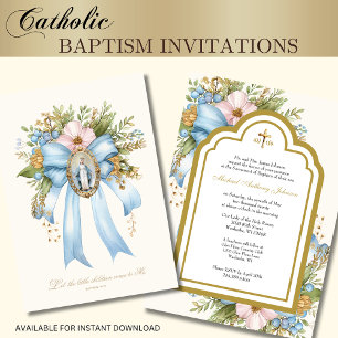 Katolsk baptism Blommigt Mor Mary Christening Inbjudningar