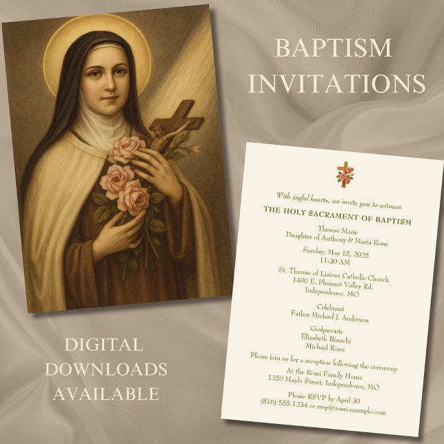 Katolsk baptism Christening St. Therese Inbjudningar (Skapare uppladdad)